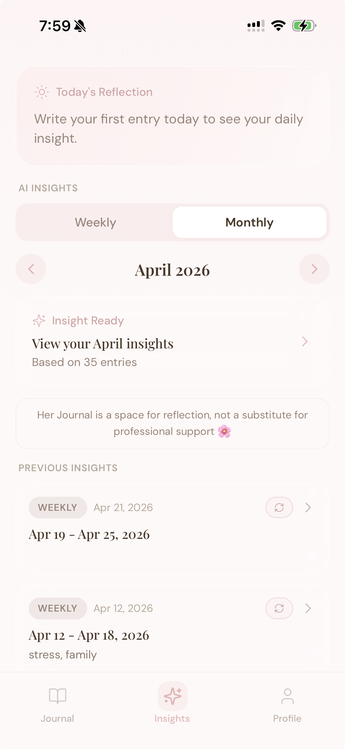 Her Journal — AI insights screen